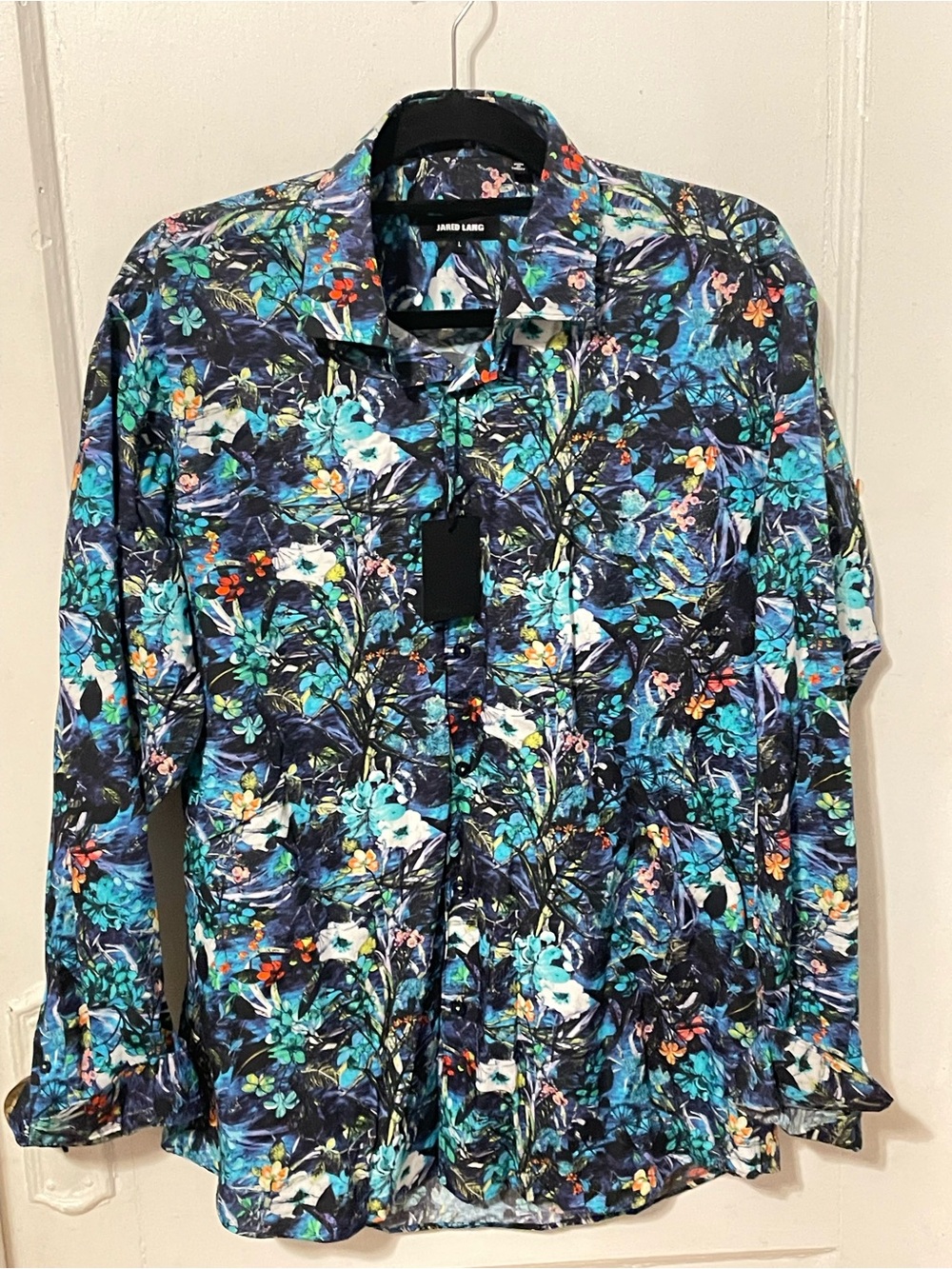 Jared Lang Floral-Print Casual Button-Down Shirt - Blue/Green